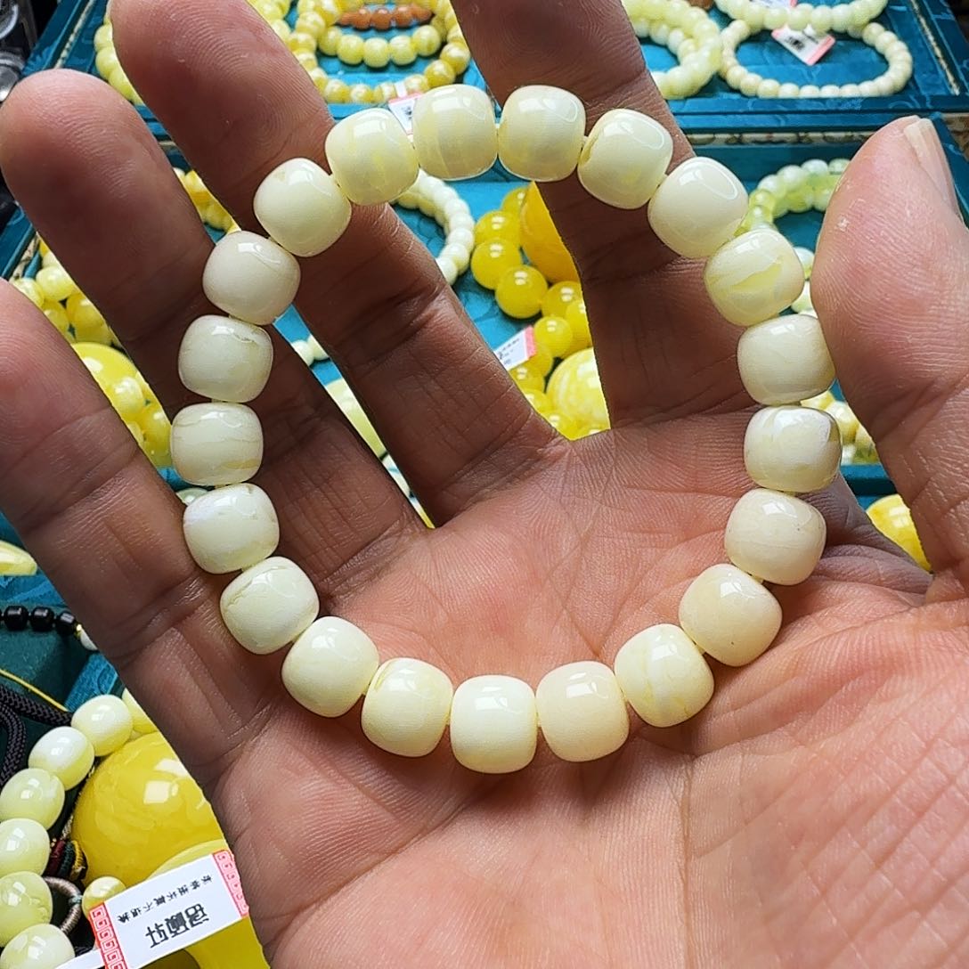 蜜蜡珠宝奇石未镶嵌焦皮瓷白花10m老型单圈