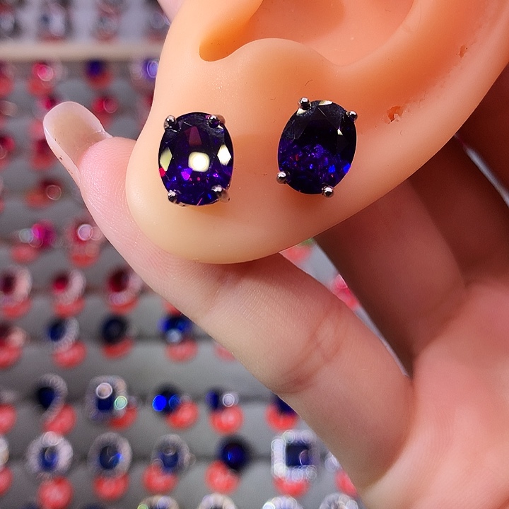 紫晶耳饰银S925镶嵌耳钉