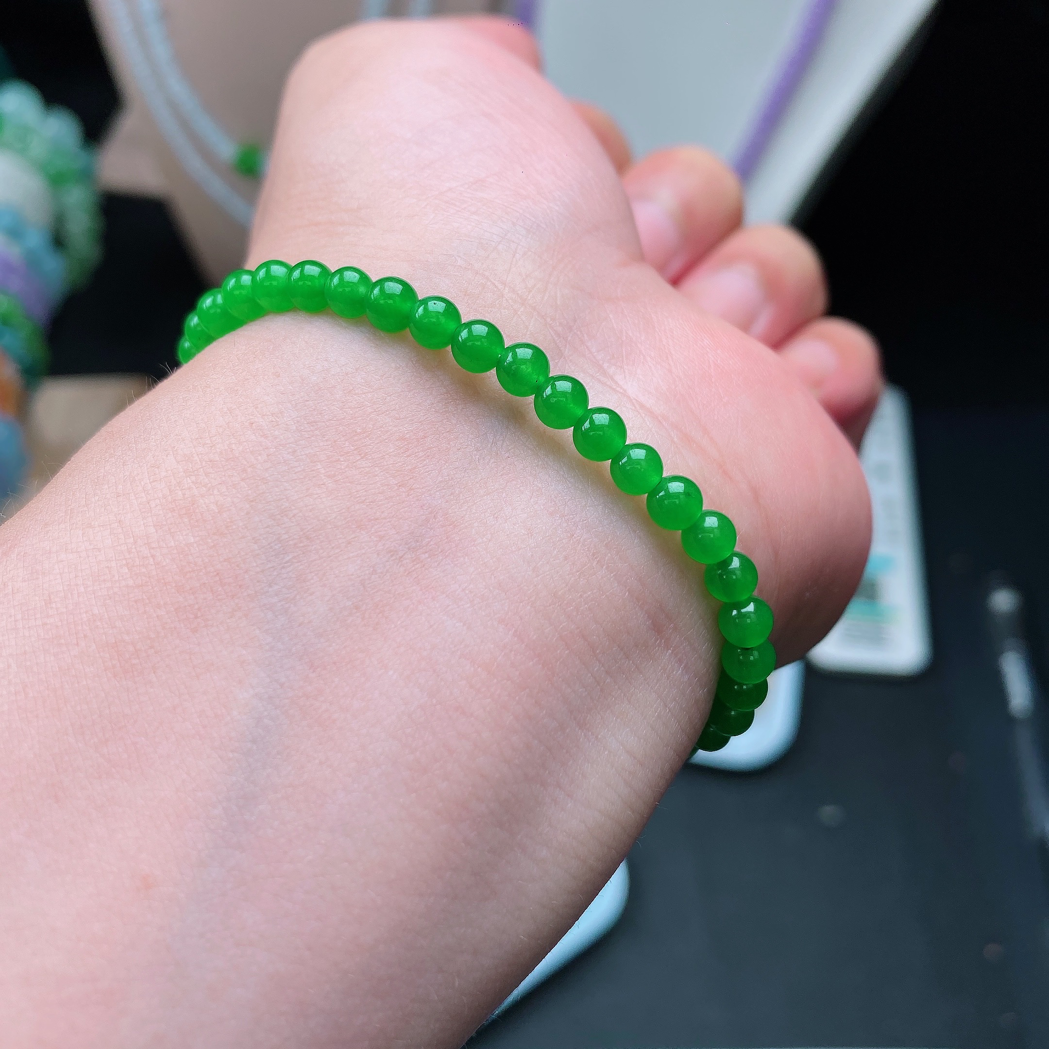 卡4+天然缅A辣绿小米珠圆珠散珠一串-多样性发一串