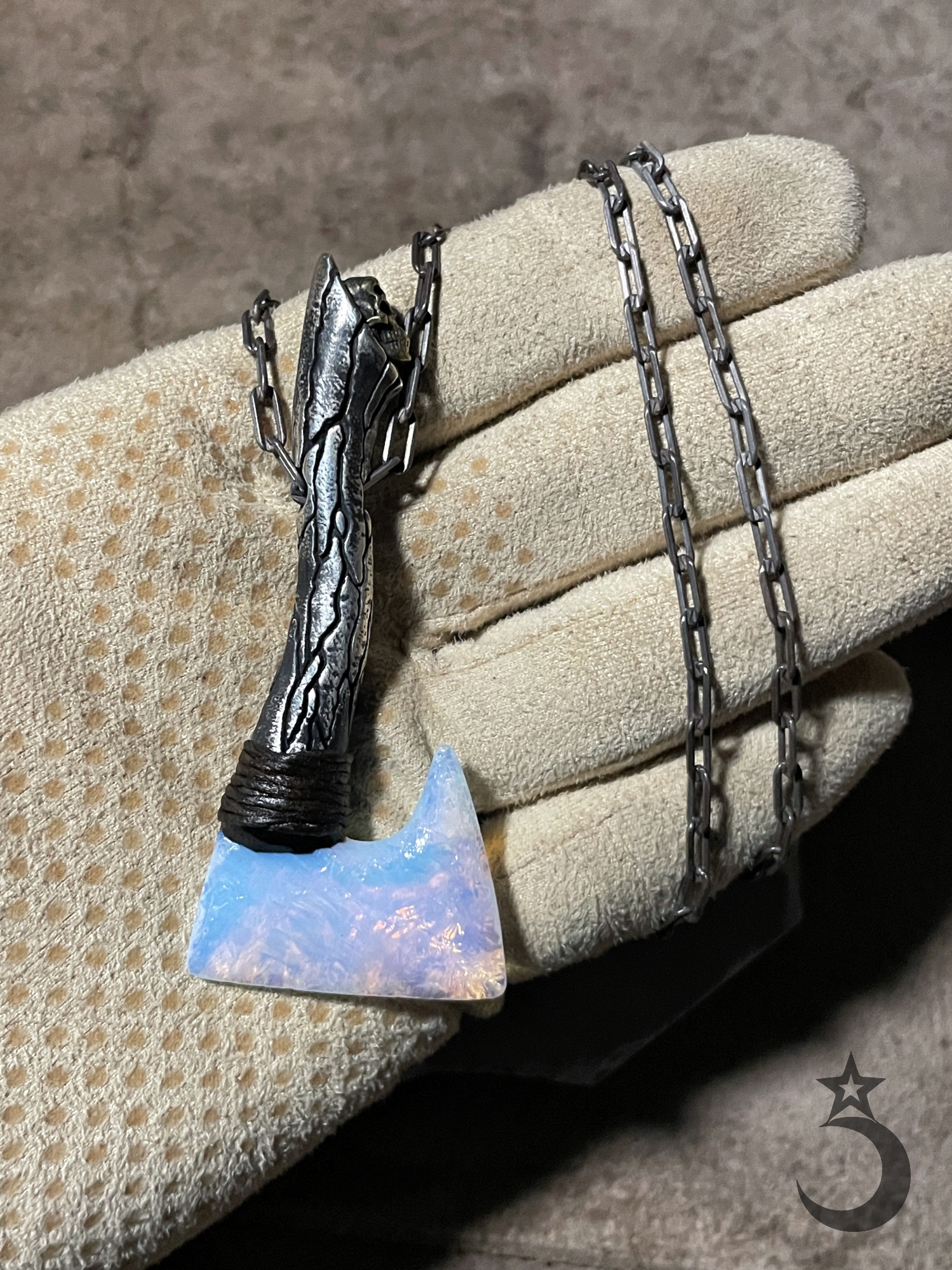 六眼裂纹/透白斧/925银柄/手工打制吊坠