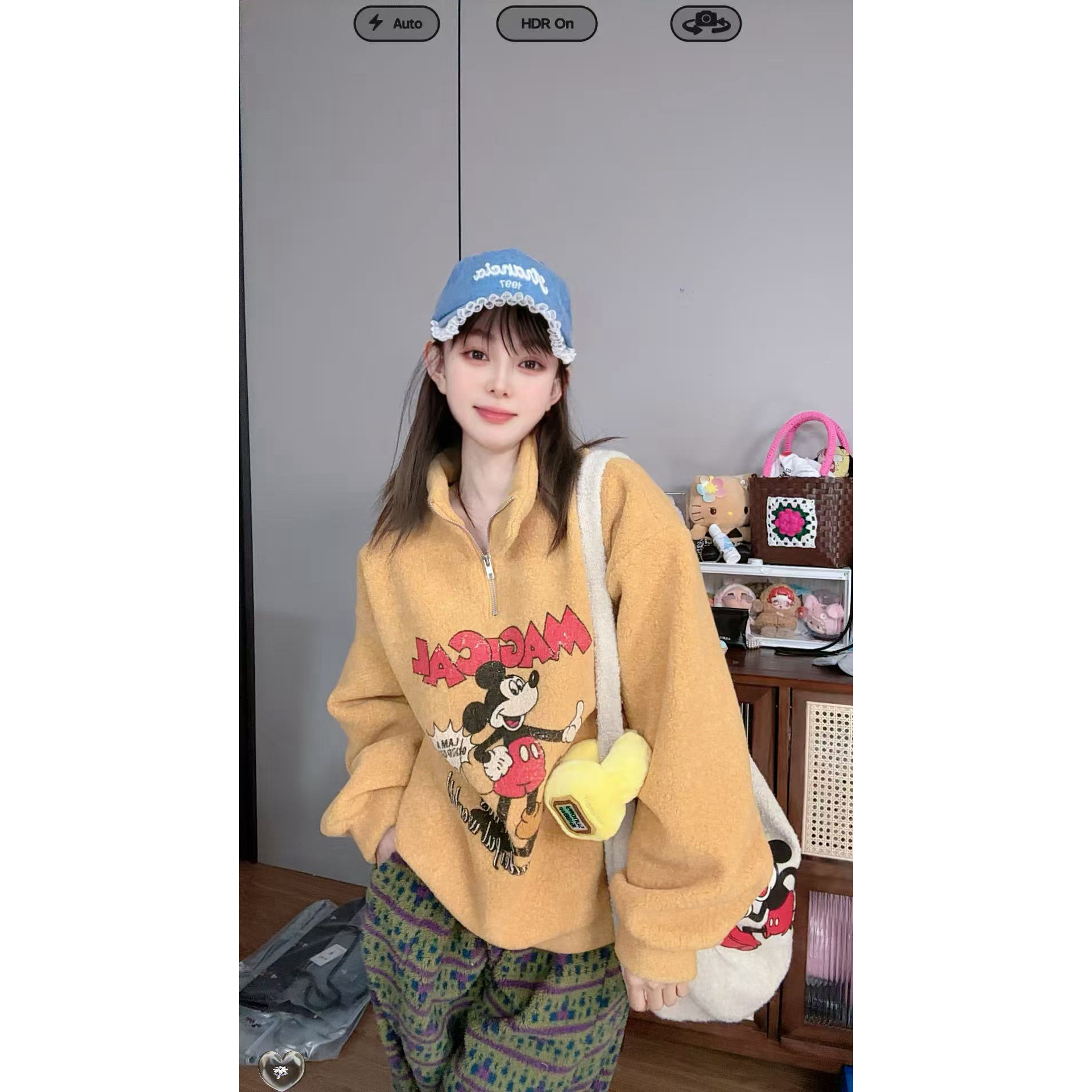 韩版呢子加绒厚重工套头外套 