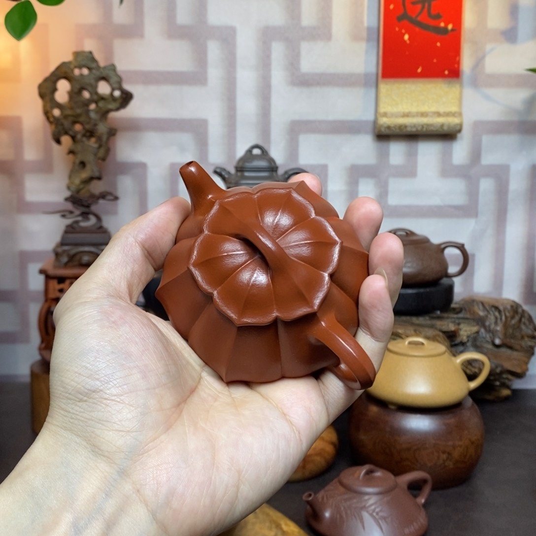 紫砂茶具朱泥菱花石瓢