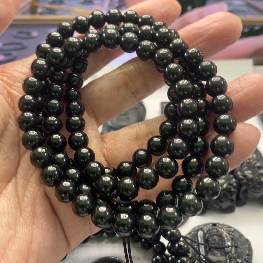 翡翠未镶嵌颈饰墨翠卡7左右项链