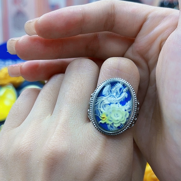 蜜蜡银S925镶嵌裸石戒指