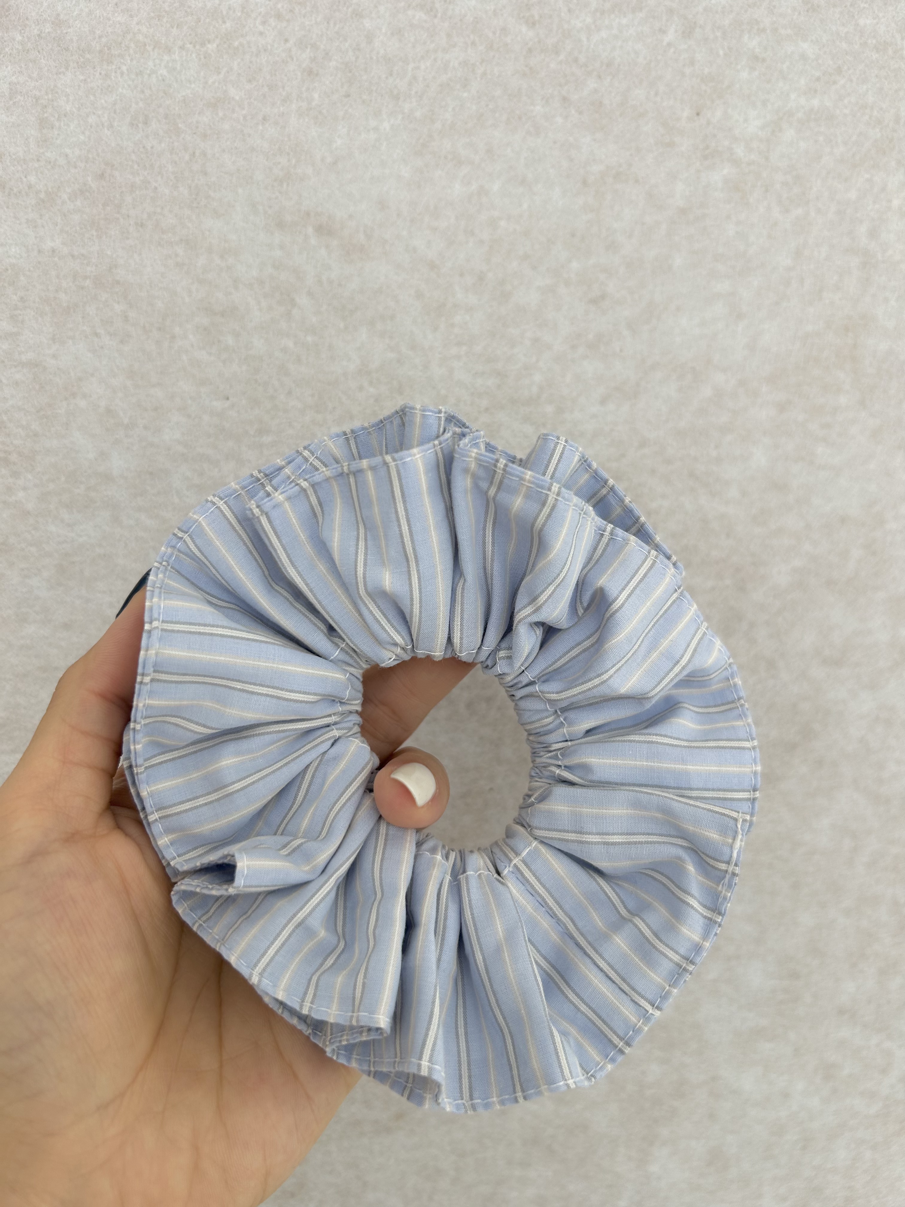 蓝白条纹超大号小蛮腰双层发圈  ins高级感气质简约风