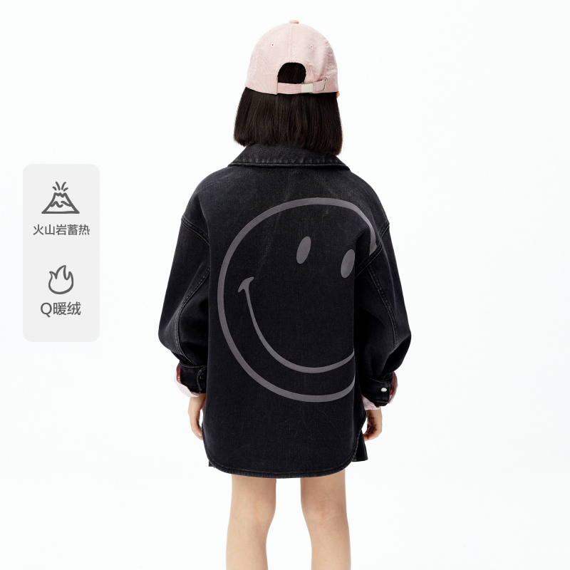 Smiley联名系列littlemoco童装25新款Q暖绒火山岩牛仔衬衫亲子