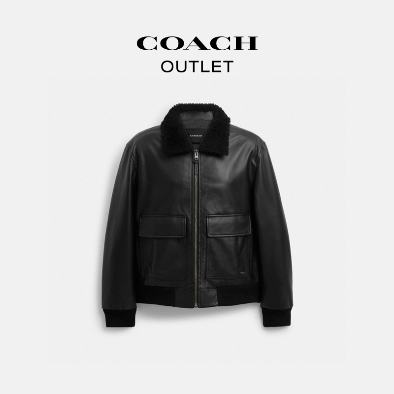 【新品】COACH/蔻驰奥莱 羊毛皮领皮革FLIGHT夹克