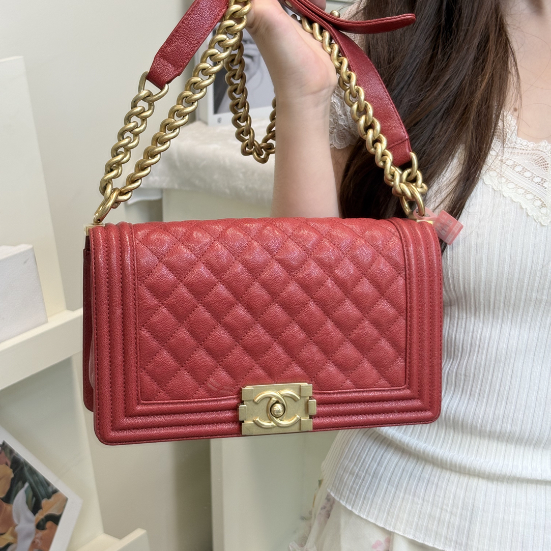 95新 Chanel/香奈儿 95新红金leboy百搭单肩斜挎包