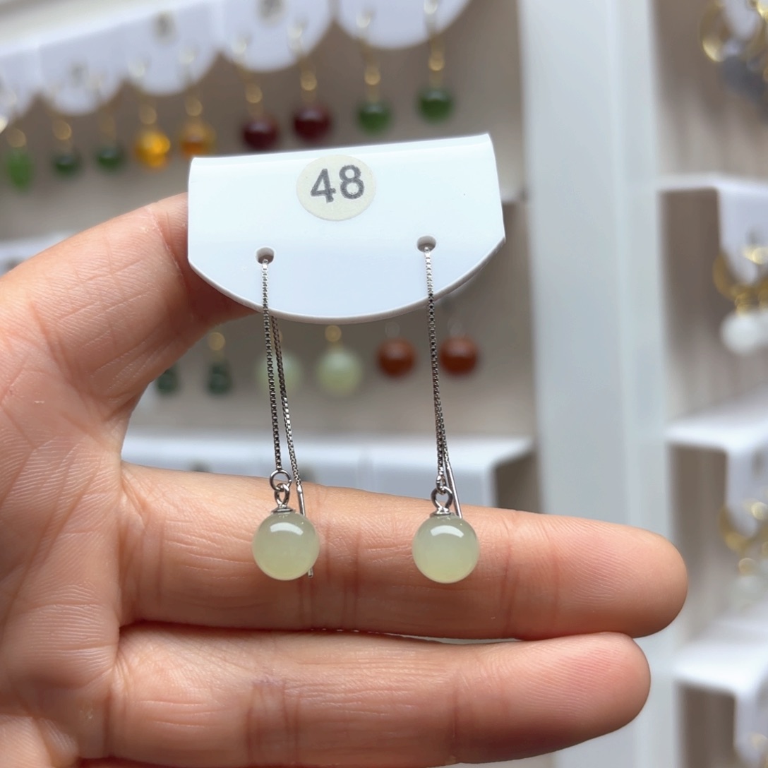 和田玉耳饰银S925镶嵌