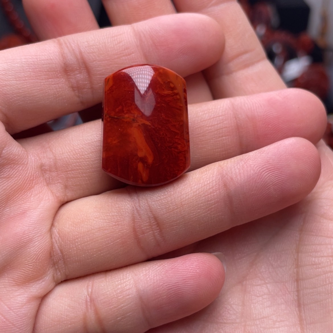 【闪购商品】未镶嵌牛血红火焰纹无事牌南红玛瑙