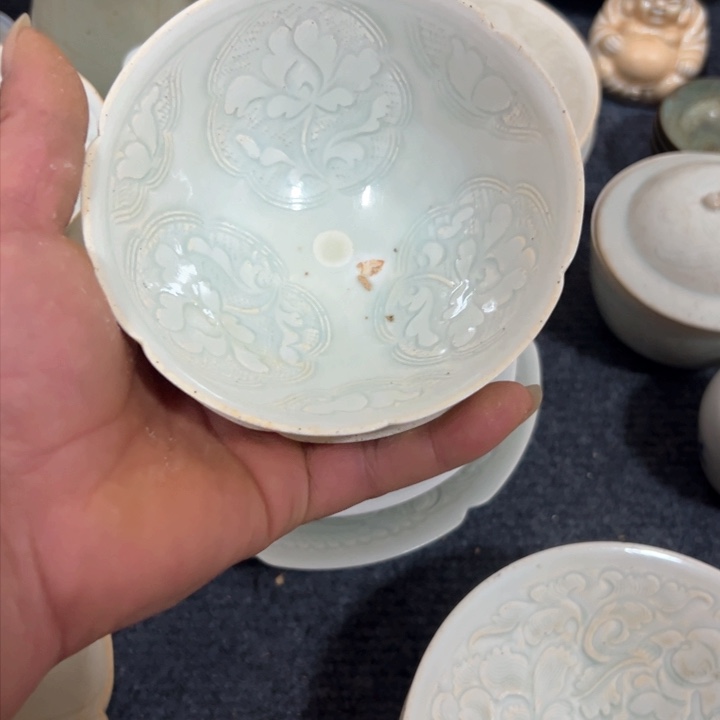 瓶石*烟影青釉纹饰斗笠盏