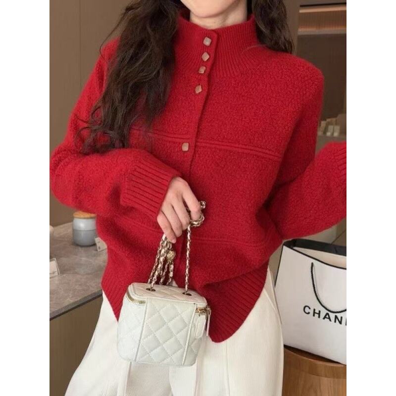 【贵妇人-红色】安哥拉红时尚减龄款年轻大气开衫百搭休闲72