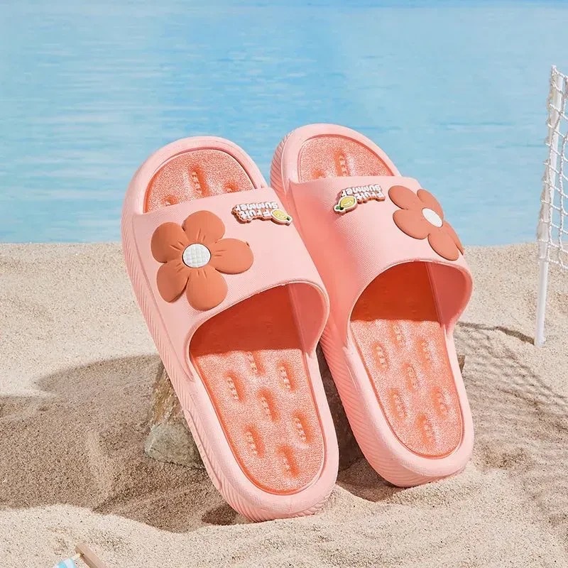 夏日多巴胺花朵拖鞋女厚底防滑室内洗澡浴室防臭软底可外穿凉鞋