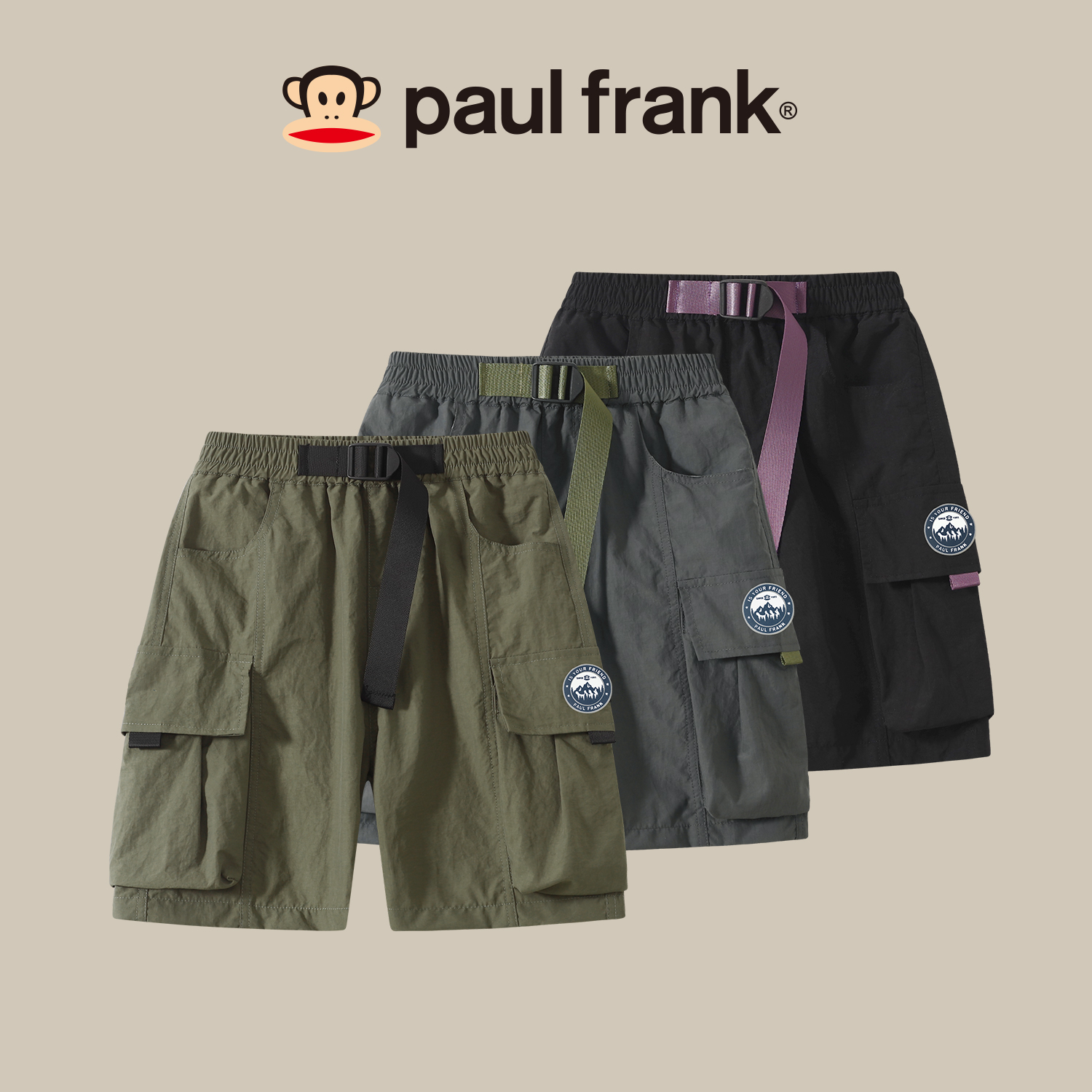 paul frank/大嘴猴儿童夏季短裤休闲裤五分工装裤男童中裤潮AB018