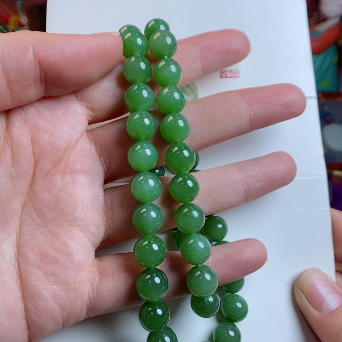 和田玉手链未镶嵌约卡10粉绿