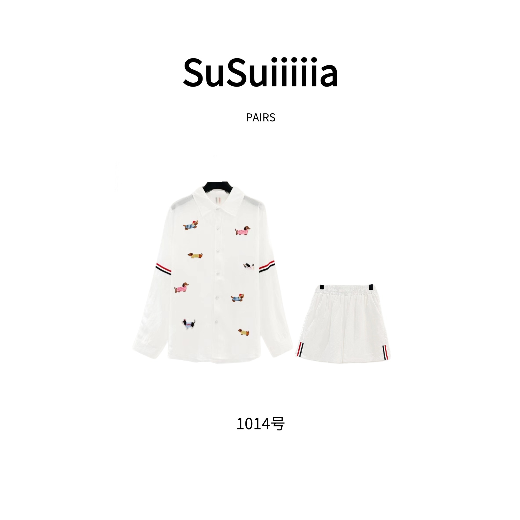 【趣味小狗】夏季简约卡通小狗宽松POLO开领衬衫短裤套装1014号