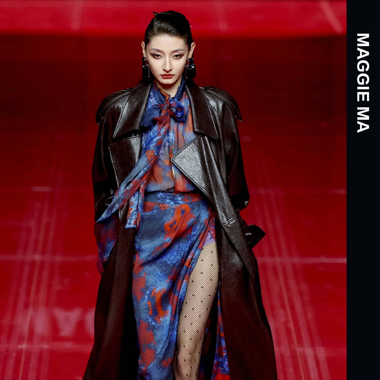 MAGGIE MA马婧设计师款酷飒气场摩登复古腰带收腰皮衣外套581C