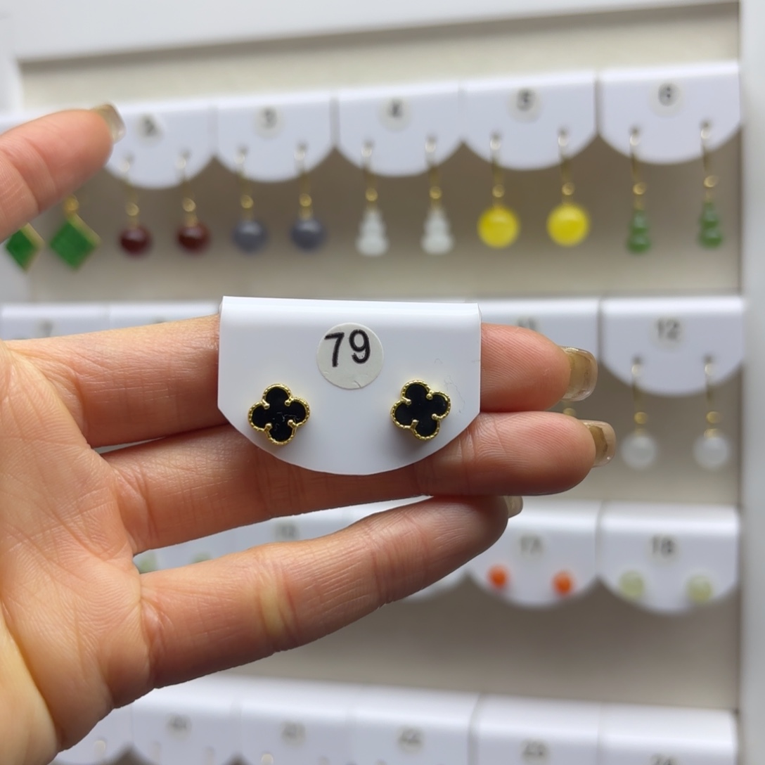 和田玉银S925镶嵌耳饰