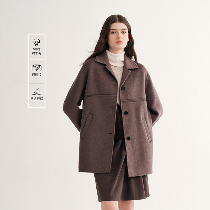 MSLANMSLAN冬季新款复古绵羊毛双面呢大衣简约毛呢外套女MGDW516