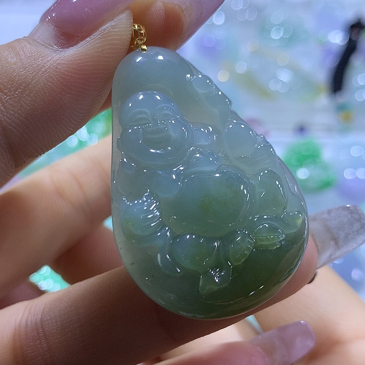 翡翠18K金镶嵌颈饰天然翡翠A货吊坠