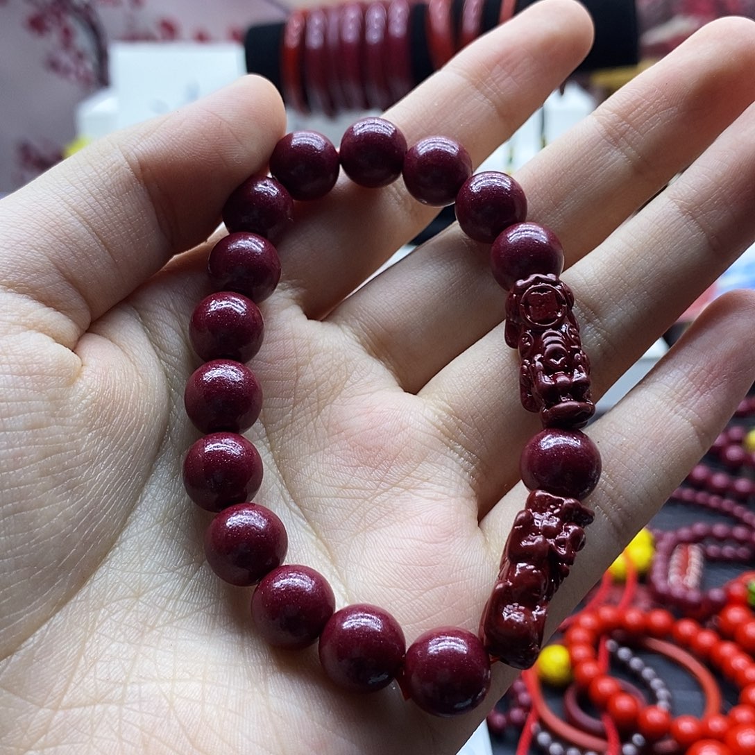 天然辰砂双貔貅12mm