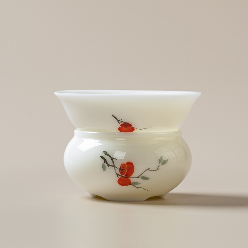 何白冰种玉瓷”好柿连连“过滤组陶瓷茶漏茶滤