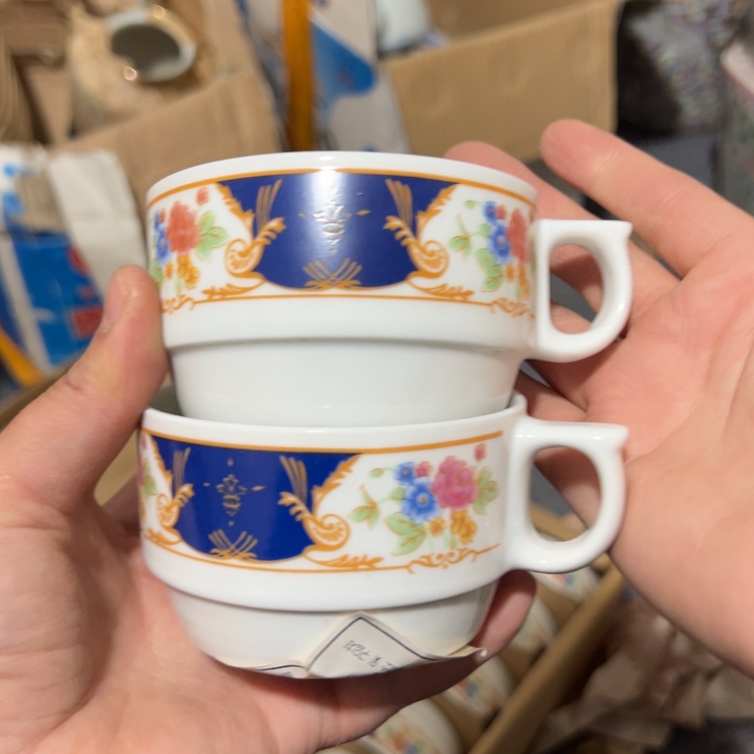 陶其他刷花咖啡杯2个 