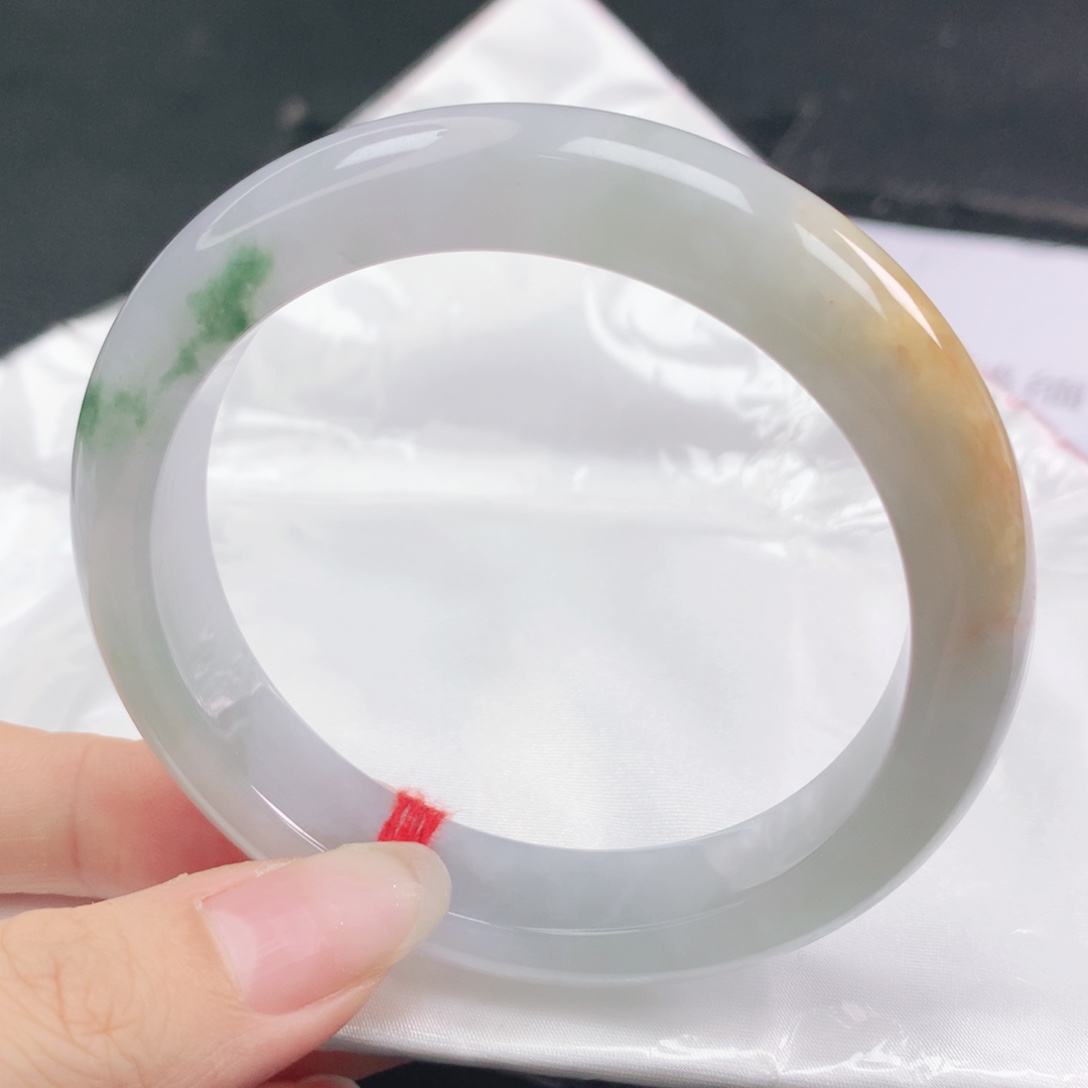 翡翠未镶嵌手镯翡翠59.0黄加绿正圈