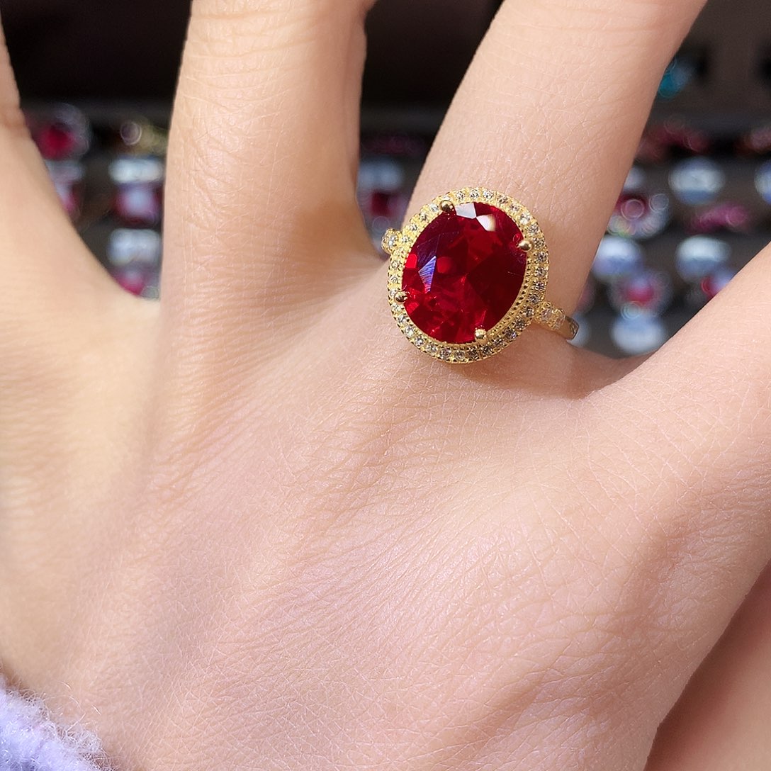 无925银鸽血红戒指金