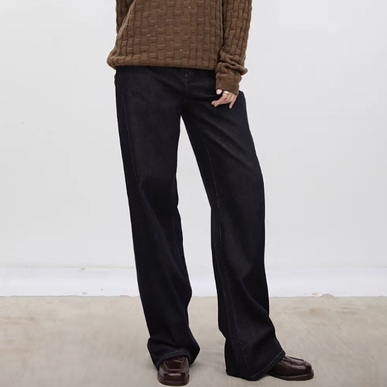 水洗小弯刀原色宽松牛仔裤秋冬牛仔裤甜辣风