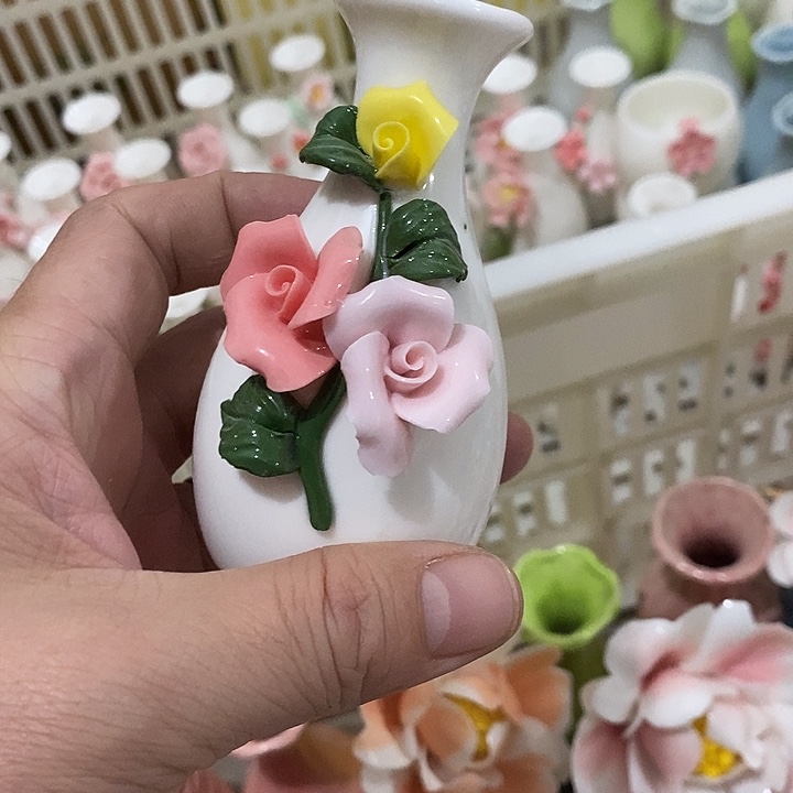 瓷片纯手工陶瓷花摆件瑕