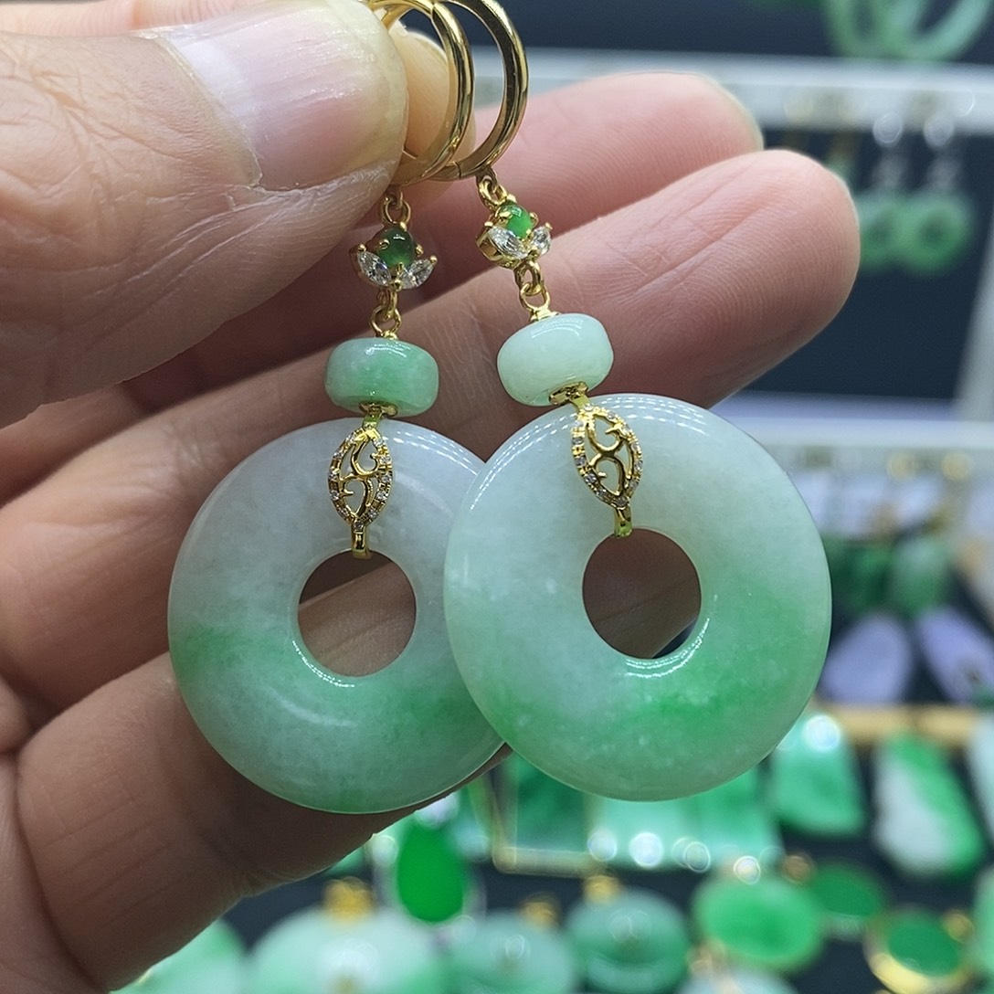 翡翠18K金镶嵌耳饰耳饰