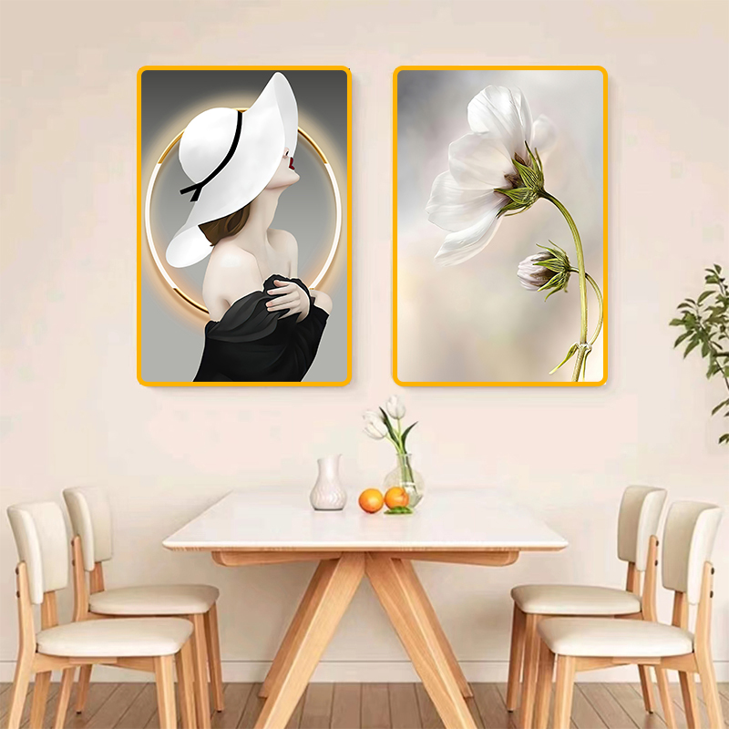 L01北欧美女花朵客厅餐厅轻奢装饰现代简约两联饭厅背景墙壁挂画