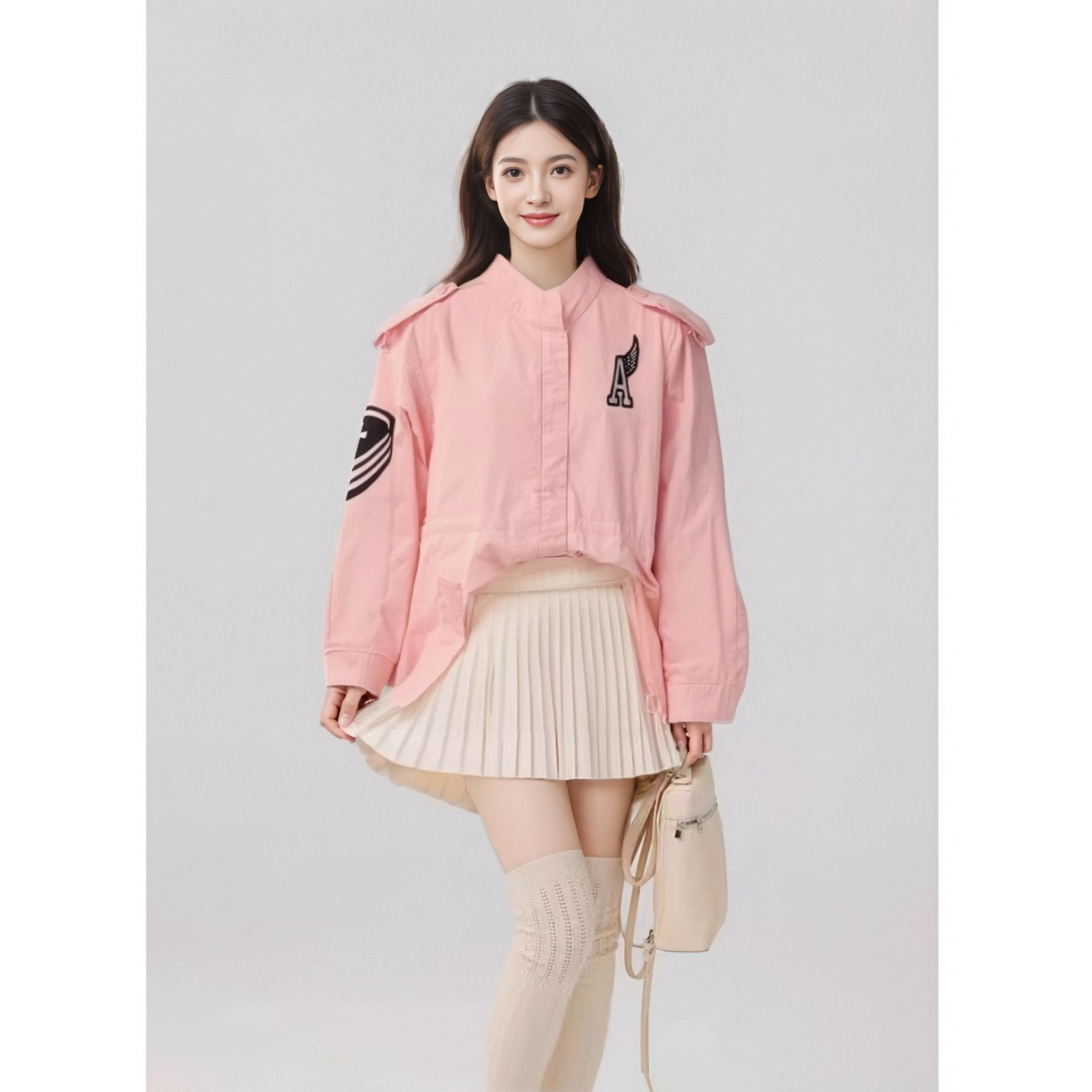 H7BB8010#春季中长款狐狸纯色时尚连帽小个子女士外套上衣