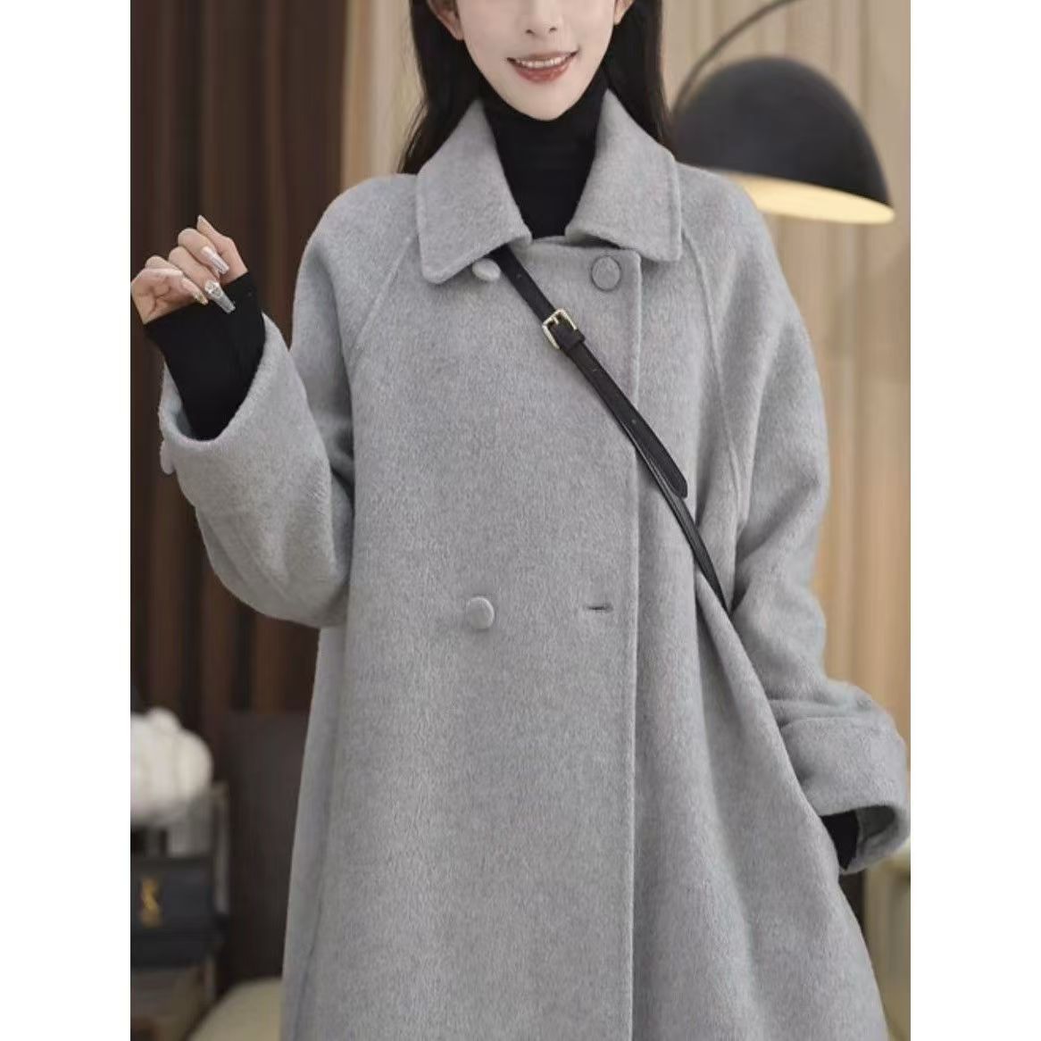 2025保暖宽松显瘦遮肚中长款长袖休闲新中式国风冬装毛呢外套女潮