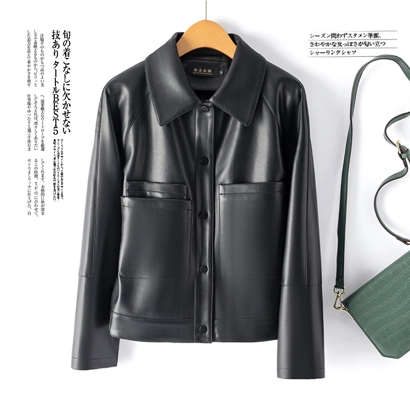 海宁真纯皮衣女短款皮夹克修身小外套皮衣CZYL-887