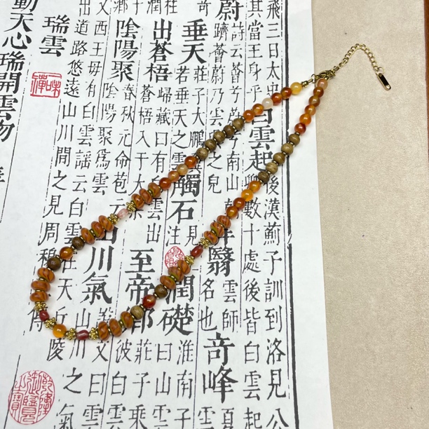 合金项链 LZ6893橙色豹纹算盘琉璃项链
