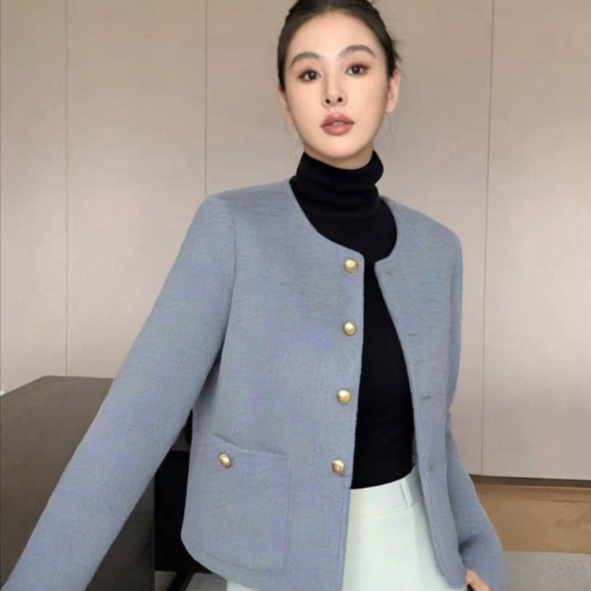 0053洋气早秋冬羊毛气质时尚休闲小香风百搭显瘦外套女小个子