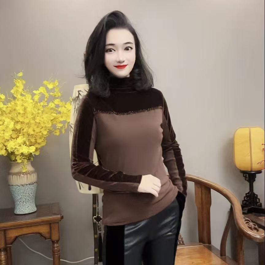 【峰姐优品】8370【WQ】前后两穿串珠款拼接丝绒衫