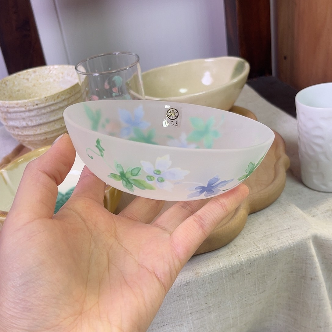 瓷片橘吉蓝绿色枫叶钵16