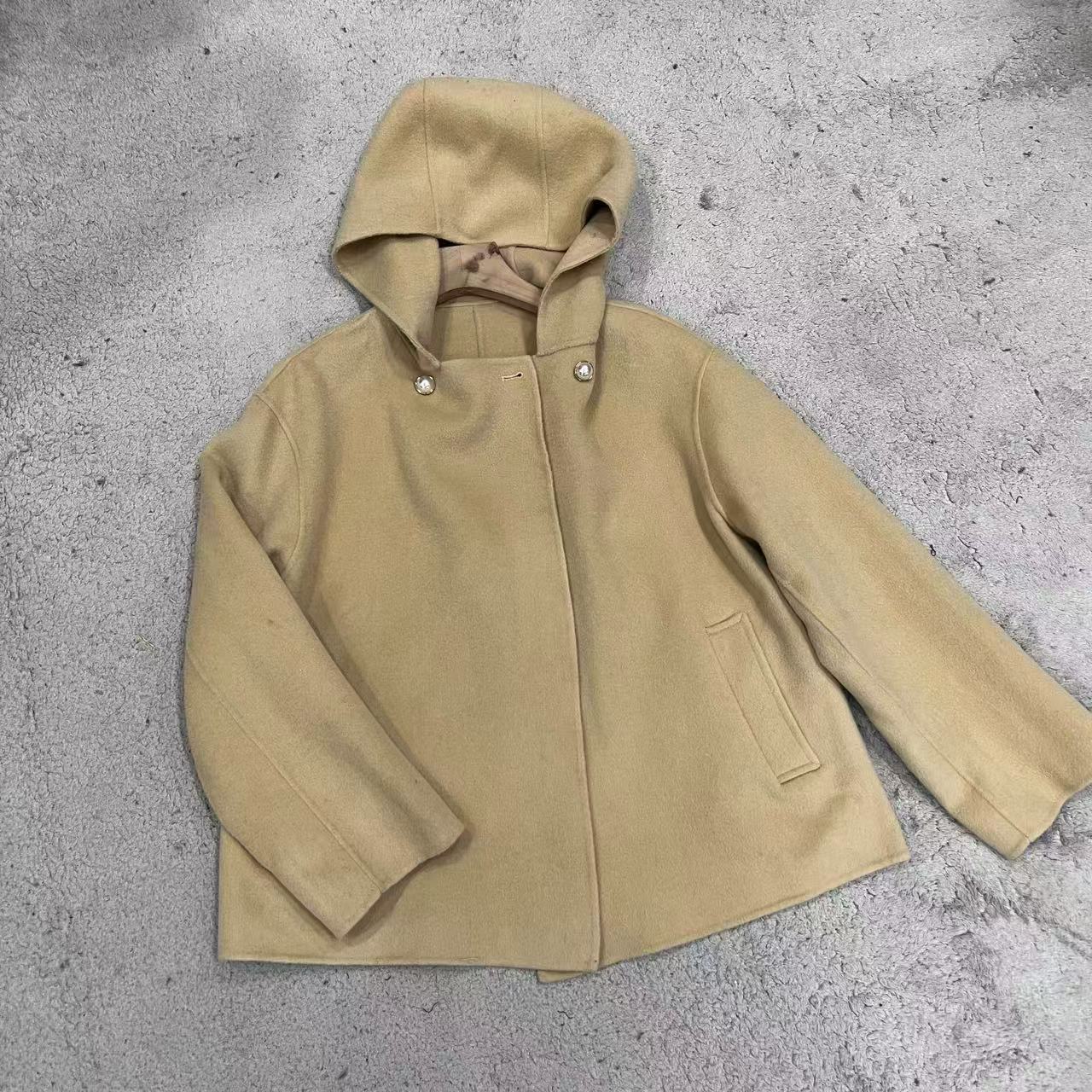 25秋冬韩版简约连帽休闲黄色减龄双面羊毛外套女