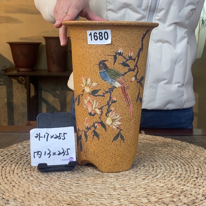 花盆紫砂  新品回归柴烧彩绘圆签筒1680