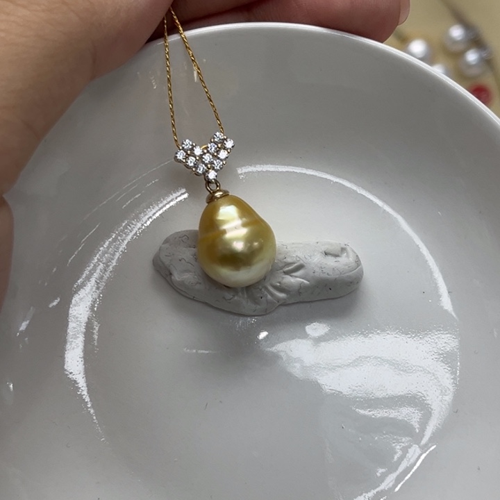 海水珍珠颈饰银S925镶嵌金珠12-13mm40号