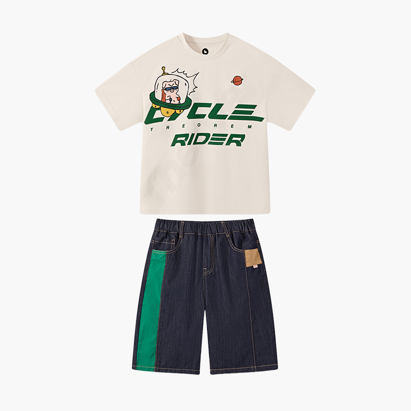 MQD童装25夏季新品学院风潮酷休闲字母趣味短袖套装TCW03H8