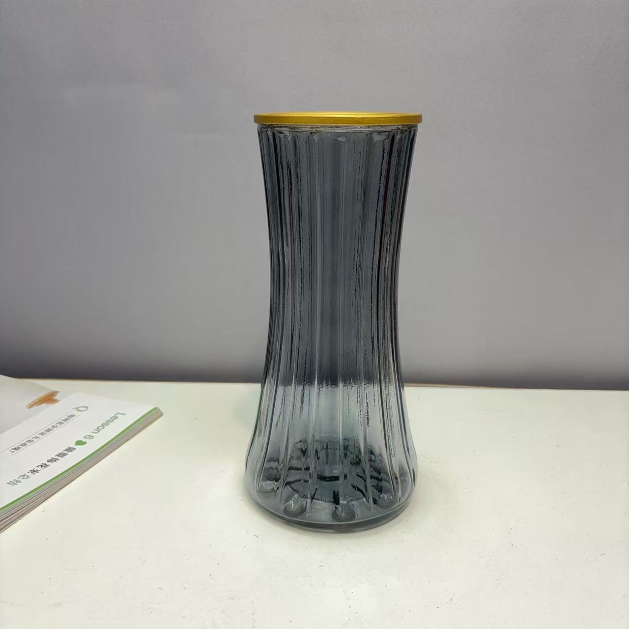轻奢描金玻璃花瓶仿真花花瓶时尚简约
