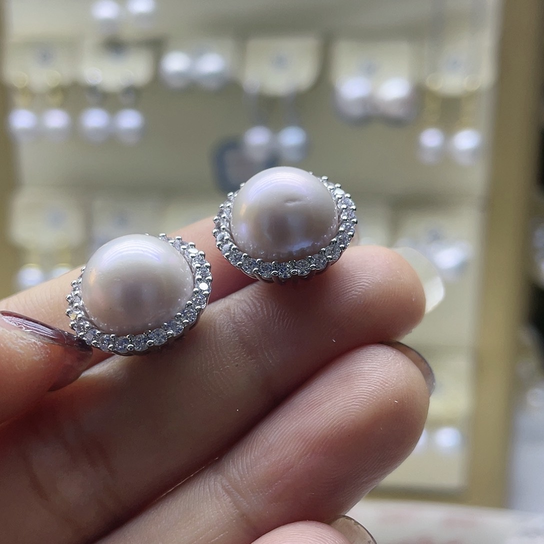 淡水珍珠耳饰银S925镶嵌