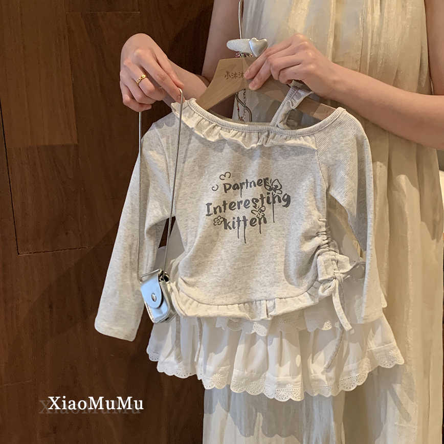 女童T恤2025春装新款宝宝洋气时髦春秋宝宝韩系甜美抽绳上衣百搭