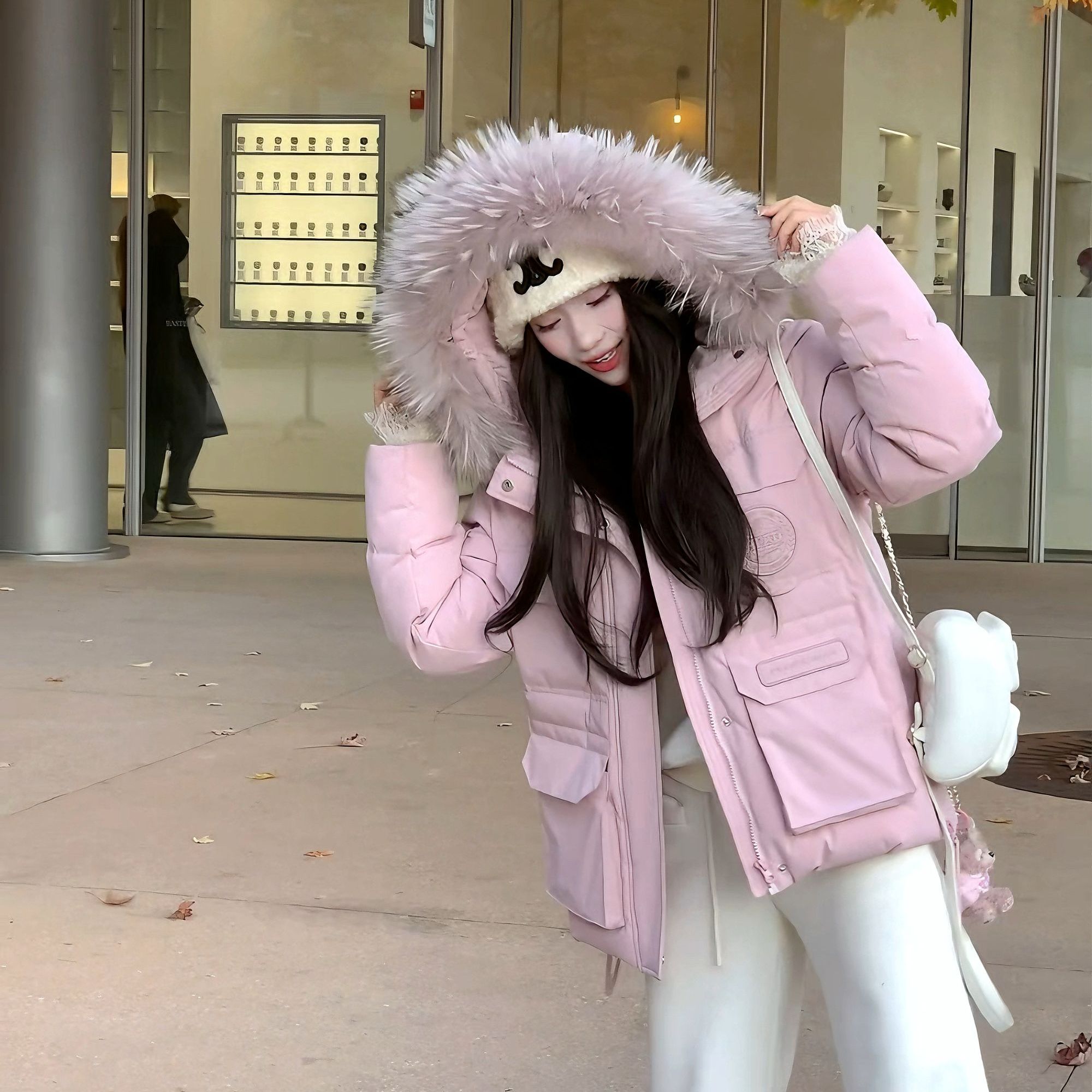 【林娜】25年新款升级冰岛鹅系列真皮草貉子毛领加厚白鸭绒