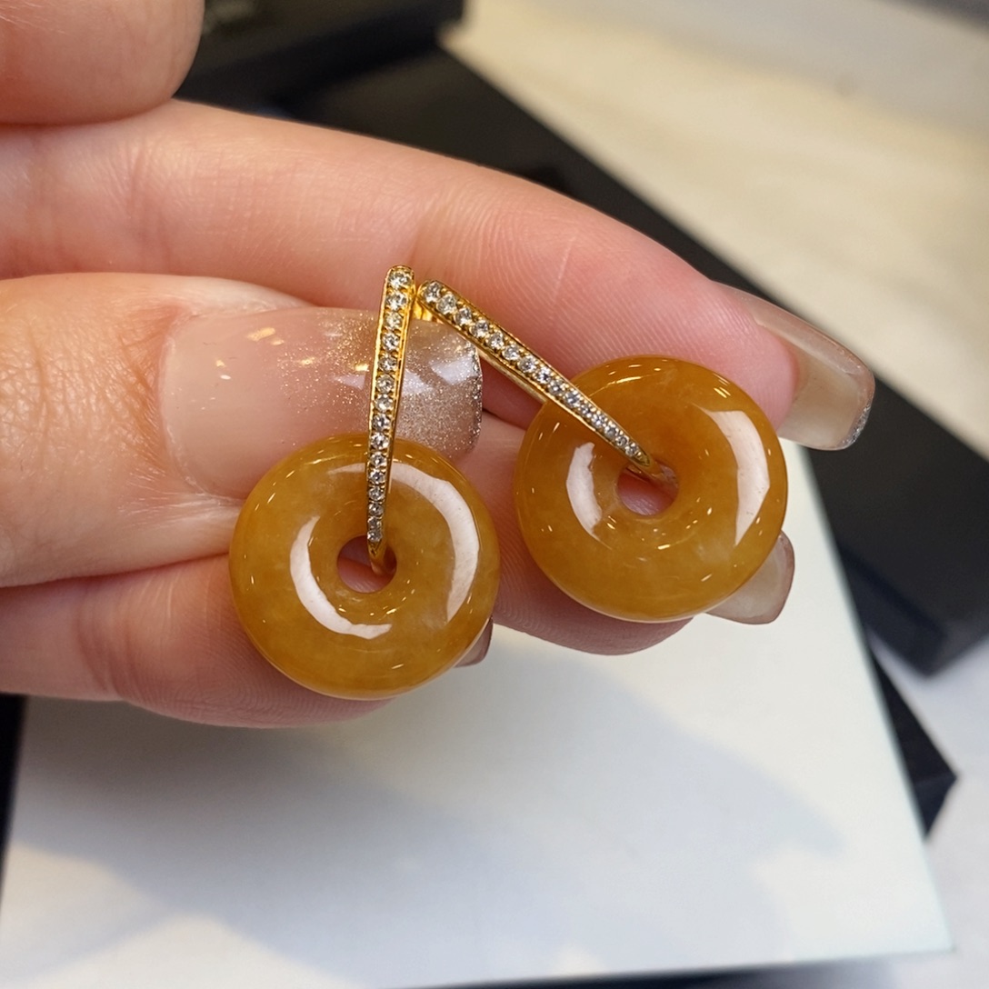 翡翠耳饰18K金镶嵌甜甜圈