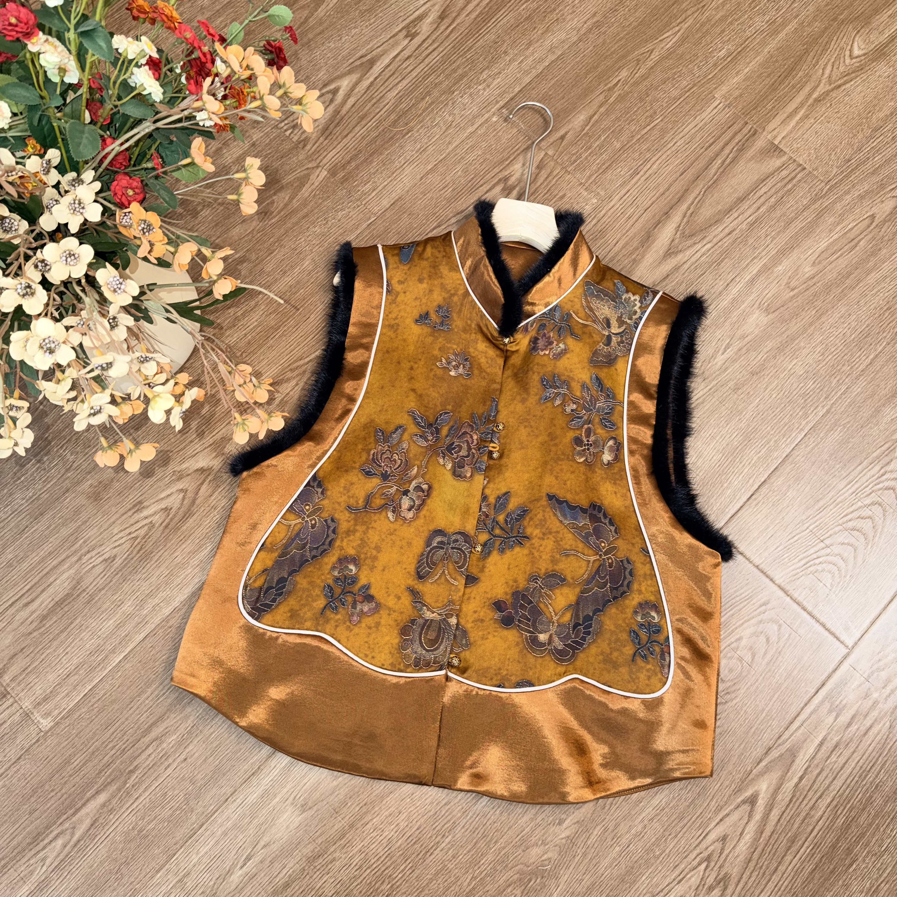 【大季原创】W172休闲时尚水貂马甲夹棉马甲夹棉马甲新中式显瘦马甲